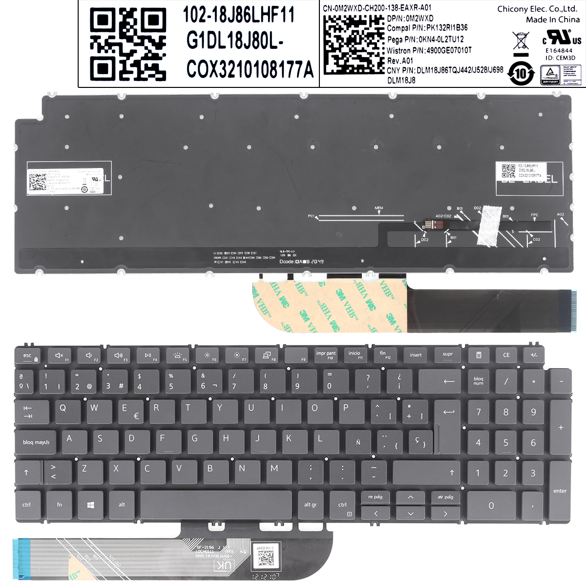 Picture of New Replacement Laptop Keyboard For 7591 Gray Backlit SP，Dell 7591 7590 P83F 5580 5584 5593 5598 GRAY(Backlit,win8) SP Layout